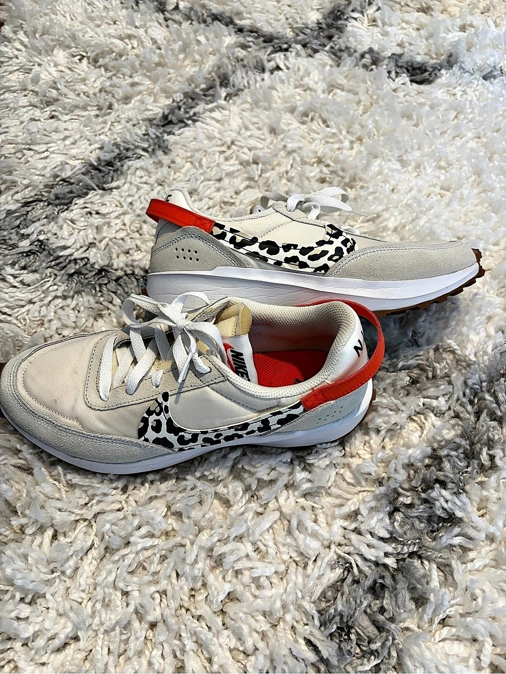 Nike Waffle One "White Leopard" Sneakers in White & Red